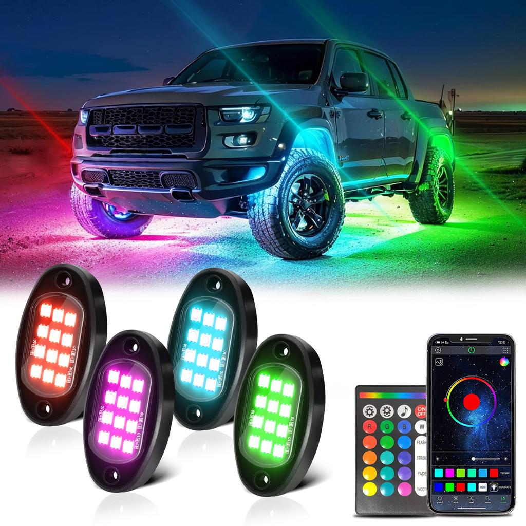 Светодиодные фонари Rock Lights 8 шт. Многоцветные светодиодные фонари с регулировкой яркости Водонепроницаемые с ключом APP BT 4