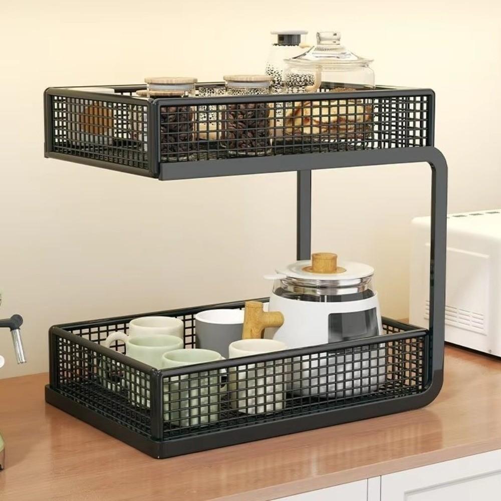 Iron Desktop Storage Rack Desktop Organizer Cups&Snack Holder Dining Table Shelf Home Organizing