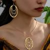 Necklace And Earring Sets For Women, Gold Chunky Charm Necklaces Three Layer Circle Pendant Bohemian Jewelry Metallic Style Gift