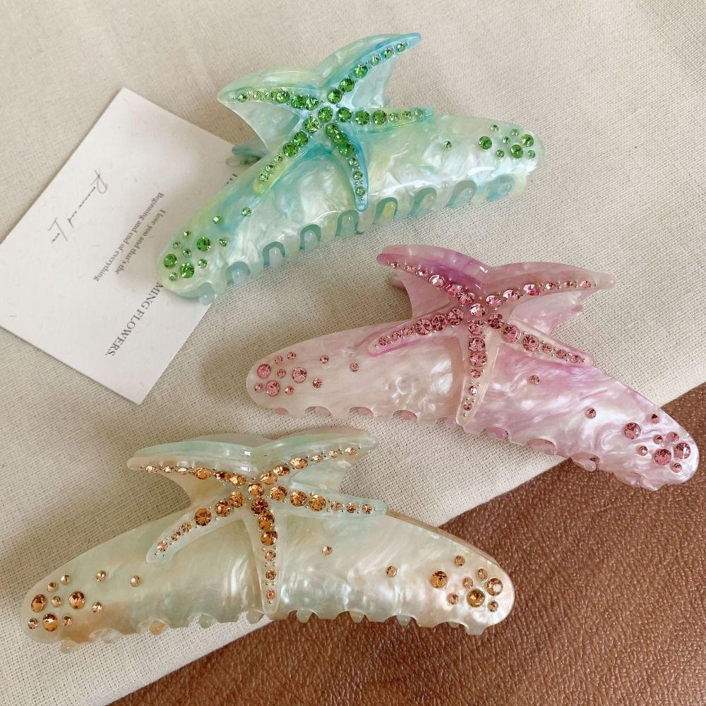 Acetic Acid Starfish Acetate Hair Clip Elegant Crystal Shell Hair Claw Rhinestone Shark Clip Beach
