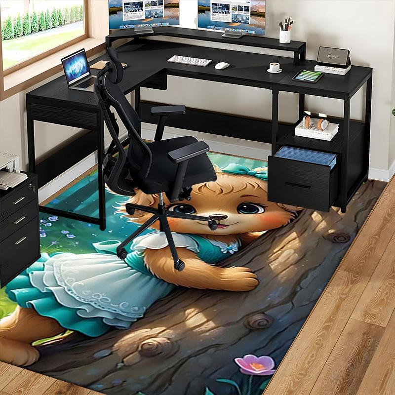 1pc Anime Cartoon Design Office Chair Mat - Cute Bear with Bow Tie, Non-Slip Carpet for Home Decor, Suitable for All Seasons.H078