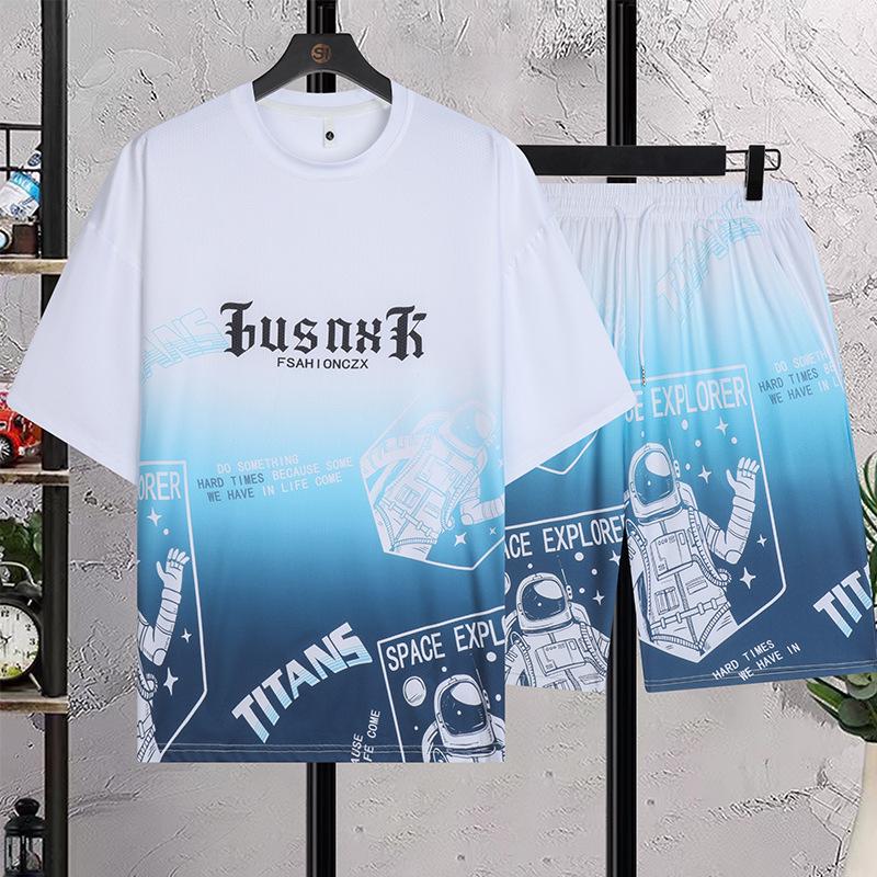 Мужские повседневные спортивные костюмы лето 2024: Короткие рукава + шорты из Ice Silk, новые молодежные стили