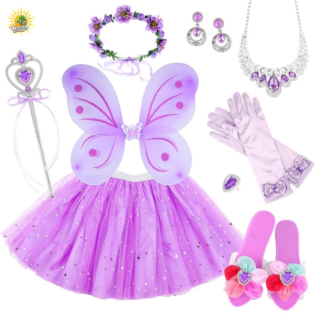 Cross-border Rainbow Sequin Tutu Dress Set with Wings & Fairy Wand for Girls' Playhouse and Performances