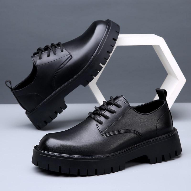 Fashion Men Casual Shoes Lace Up Black Leather Office Work Shoes Male Flats Sneakers Outdoor Platform British Business Party Dress Shoes