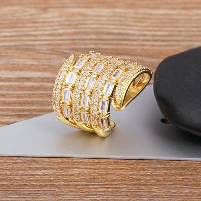 Nidin Luxury Zircon Open Multilayer Rings For Women Crystal Gold Plated Charm Adjustable Wedding Valentine's Day Jewelry Gift
