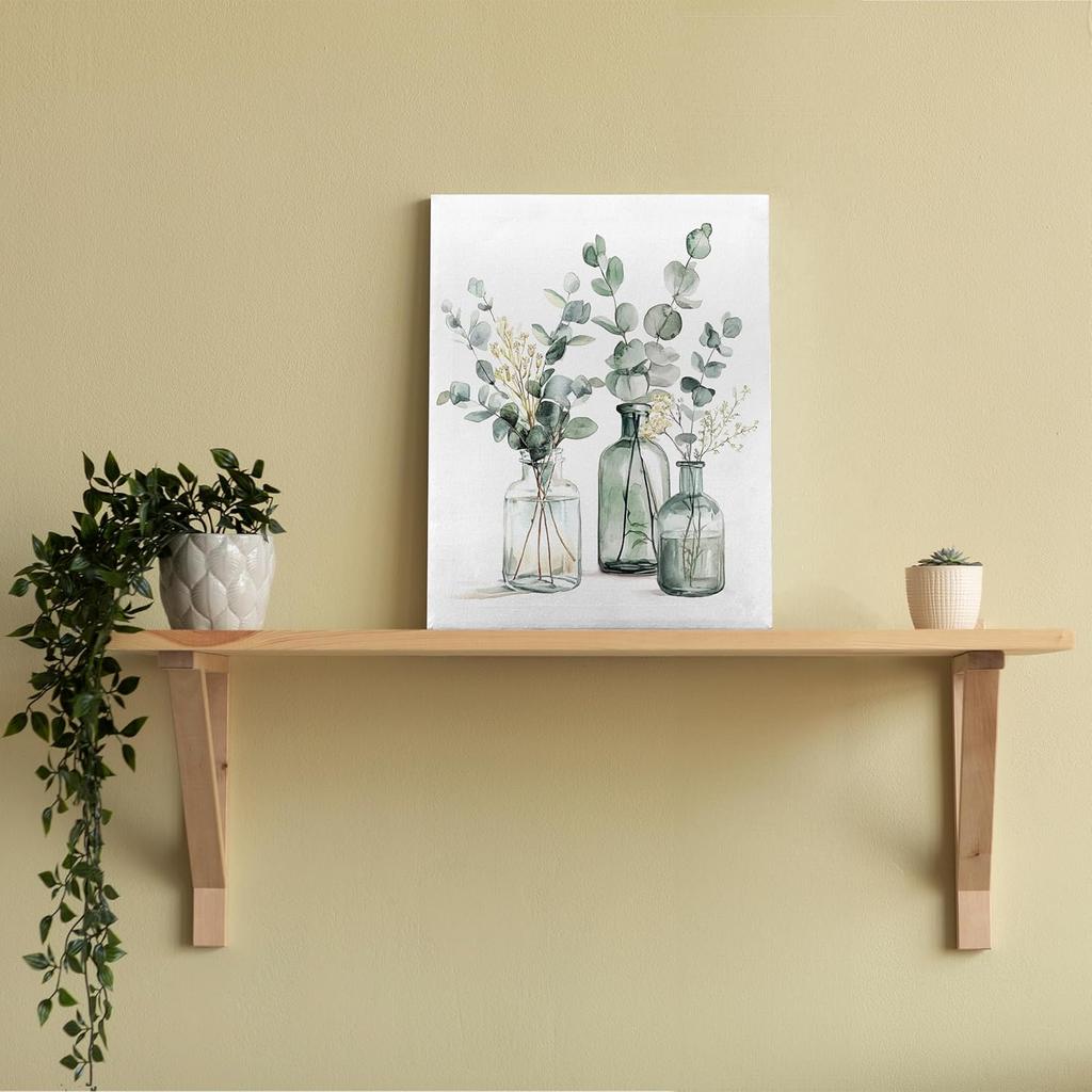 QICLM Sage Green Eucalyptus Framed Wall Art Poster, Farmhouse Bathroom Wall Decor, Sage Green Eucalyptus Plant Wall Prints for Home Bathroom Living