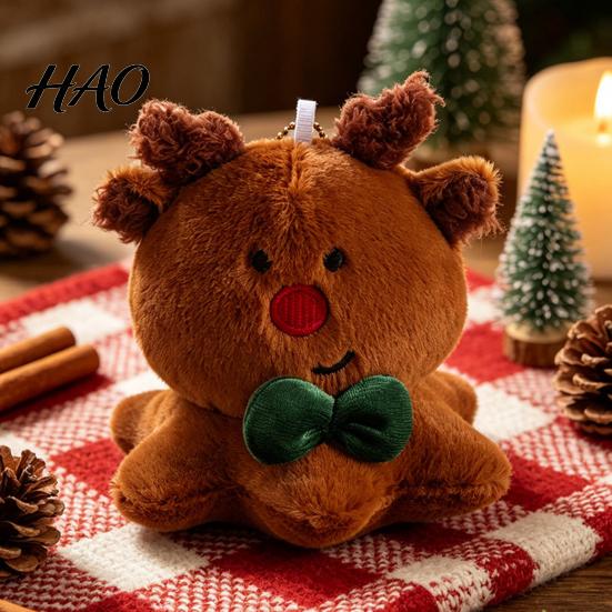 Festive Bag Decoration Christmas Plush Hanging Ornament, Santa Gingerbread Man Deer Snowman Stuffed Toy with Elk Pendant Loop , Tree Mantel