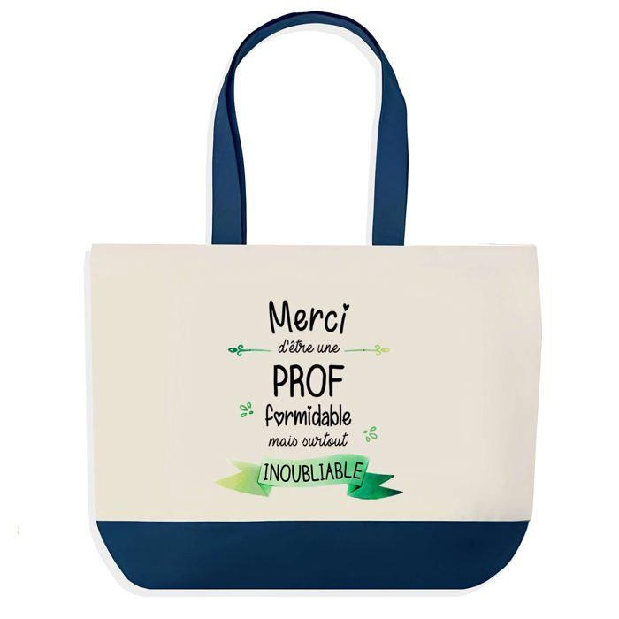 Tote bag - PLANETEE - Grand Sac Courses Cabas - fond bleu - coton 40x45 cm - Fabriqué en France