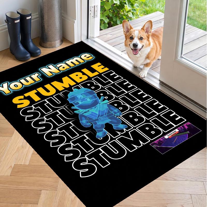 Custom Name Stumble Guys Crystal Velvet Floor Rug Personalized Text Soft Carpet Home Decor