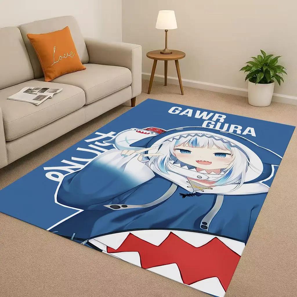 HD Anime Gawr Gura Hololive Cartoon Cute Girl Living Room Non-Slip Area Rug Carpet For Bedroom Playroom Sofa,Home Decor Doormat