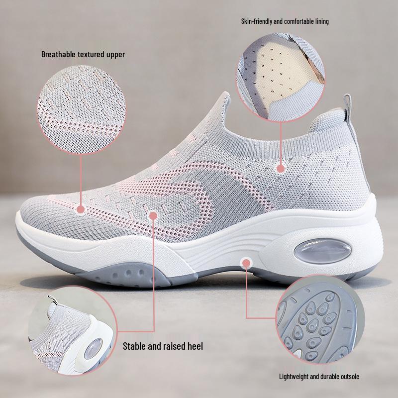 Женские весенние 2026 года повседневные кроссовки Flyknit с мягкой подошвой - Дышащая толстая подошва для увеличения роста