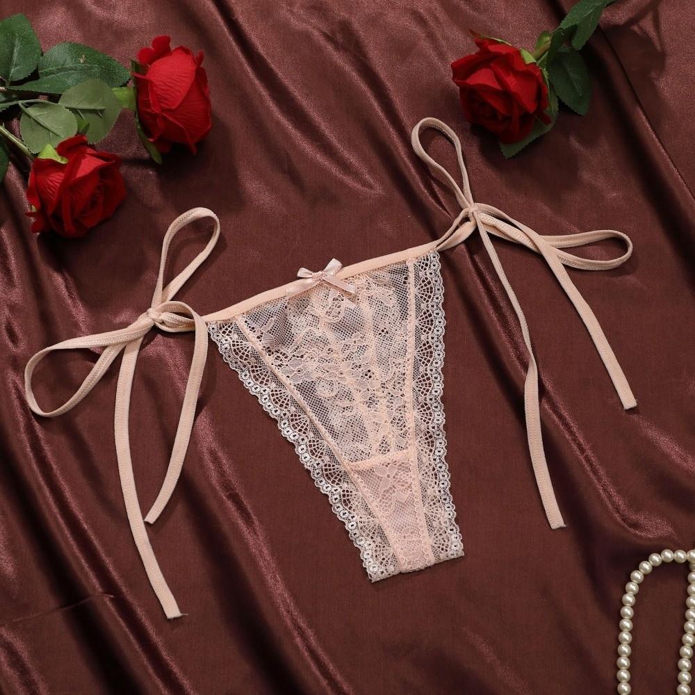 Adjustable Waist Strap Bow Lace Flower Transparent Briefs Female Lingerie Romantic T Panties  Gift