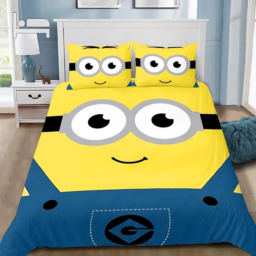Fashion 3D Cartoon Movie M-Minions Duvet Cover Pillowcases Bedding Set, for Adult Girl Boy Bedroom DecorationGift,Birthday Gift