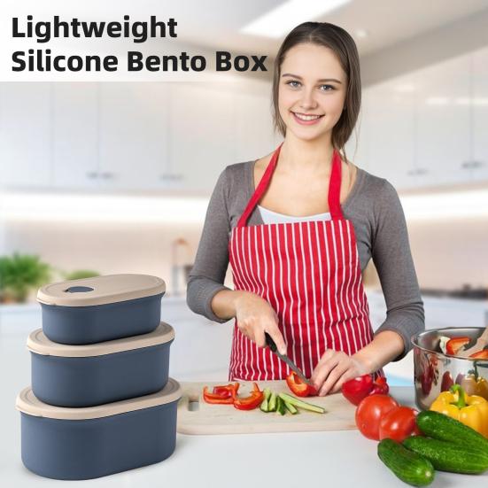 3 шт. силиконовый ланч-бокс с крышками, герметичный бенто-бокс, многоразовые контейнеры для хранения продуктов, штабелируемые контейнеры для приготовления пищи для пикника на открытом воздухе