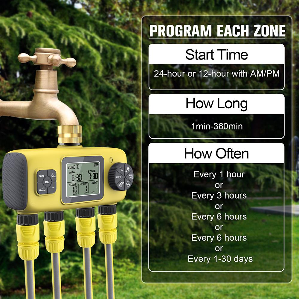 Таймер полива сада на 4 выхода, Водяные таймеры, Многофункциональные распылители, Автоматический контроллер капельного полива, 4-канальный независимый