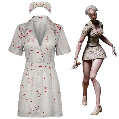 Костюм медсестры-зомби для косплея, аниме, костюм из Silent Hill 2, платье с пятнами крови, набор со шляпой, наряд медсестры-террора для ролевой игры на Хэллоуин