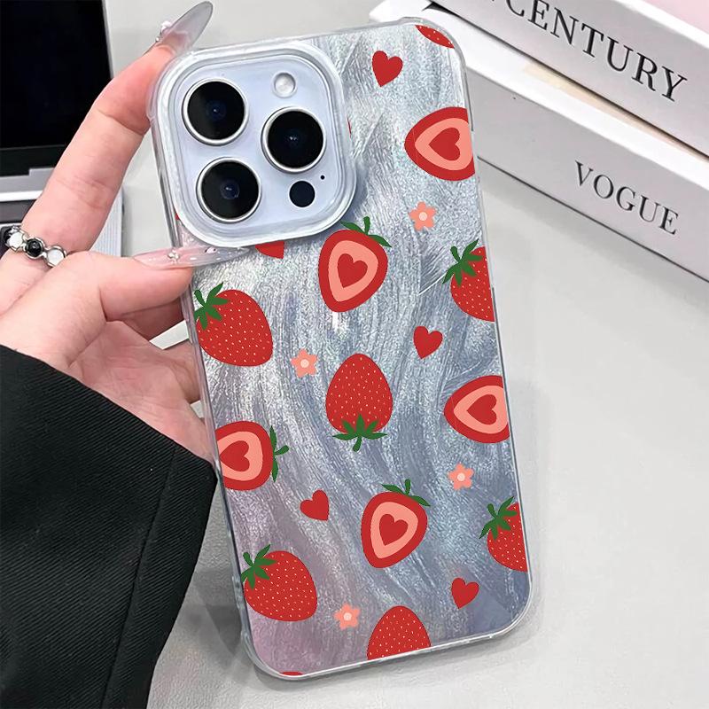 Популярный чехол для iPhone 15 из пряжи с перьями клубники, защитный чехол для мобильного телефона Apple 16/17Pro, взрывной чехол для мобильного телефона для женщин