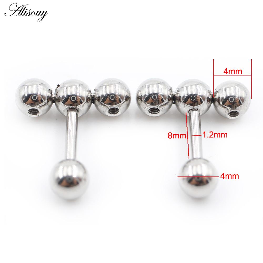 Alisouy 2PC нержавеющая сталь резьба три шарика фасоль женщины мужчины девушка серьги гвоздик хрящ винт серьги пирсинг ювелирные изделия