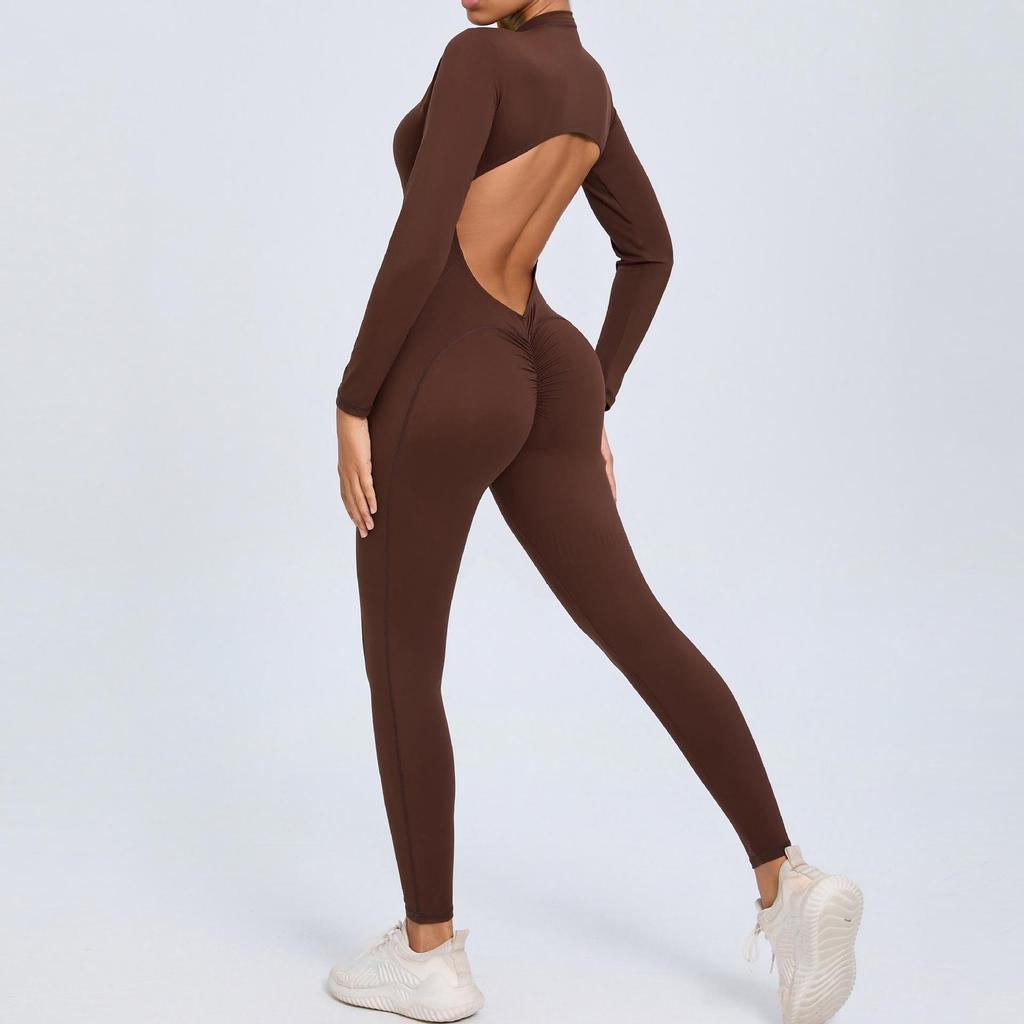 European & American Zipper Long Sleeve Yoga Jumpsuit - Women's Nude Feeling Fitness Bodysuit
