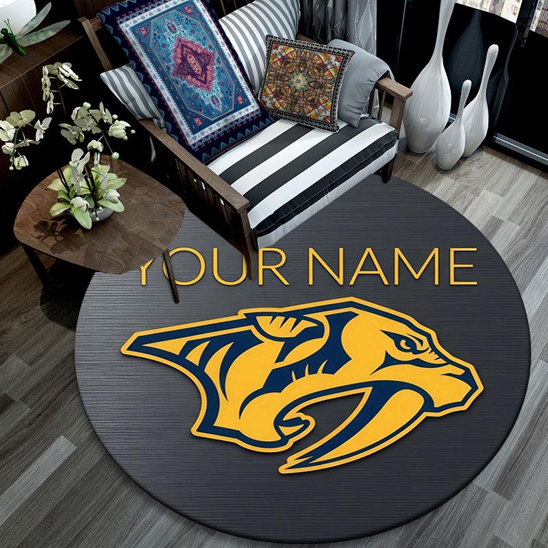 Custom Name,Nashville Predators pattern round rug,Carpet Rug for Living Room Bedroom Playroom ,Non-slip Floor Mat,Holiday Gifts and Birthday Gifts.
