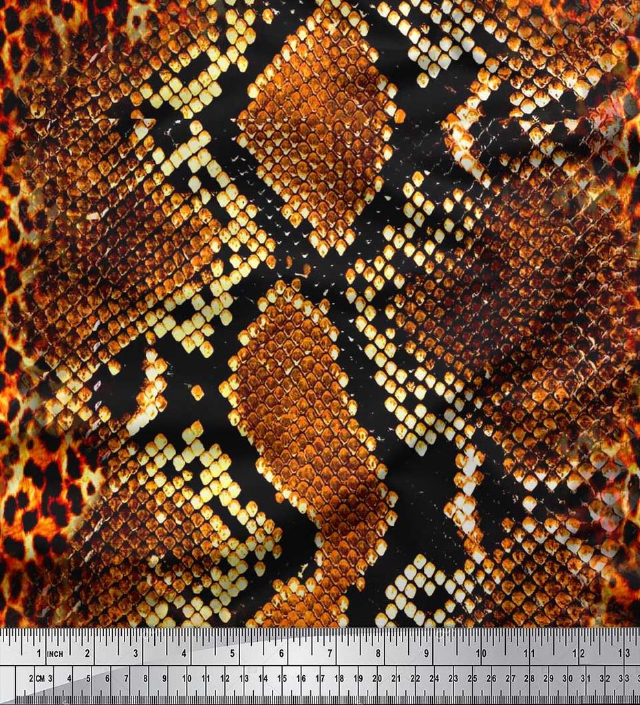 Soimoi Оранжевая японская креп-сатиновая ткань с принтом леопарда и змеиной кожи животных ткань для рукоделия по метрам 42 дюйма