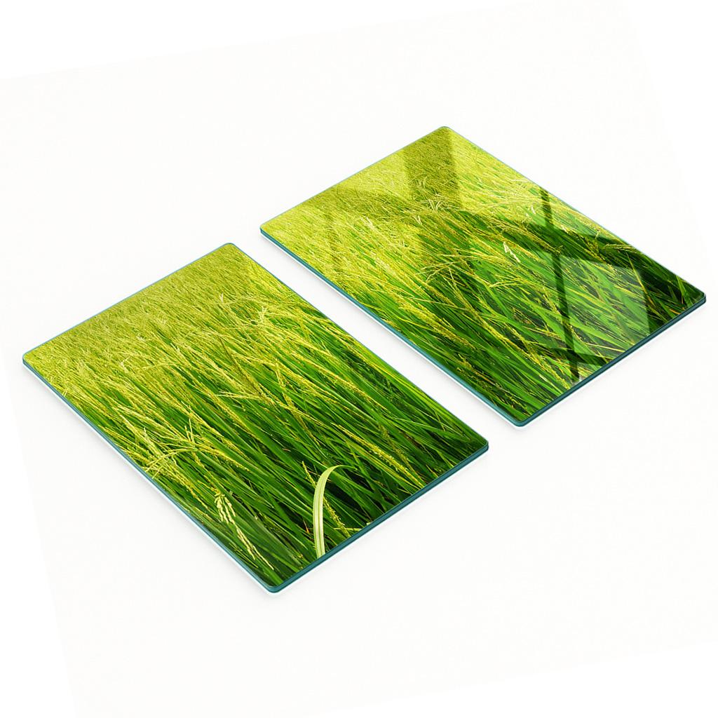Tempered Glass Kitchen Boards with Graphics, 2 Pieces, Rice Field, 2x40x52 cm