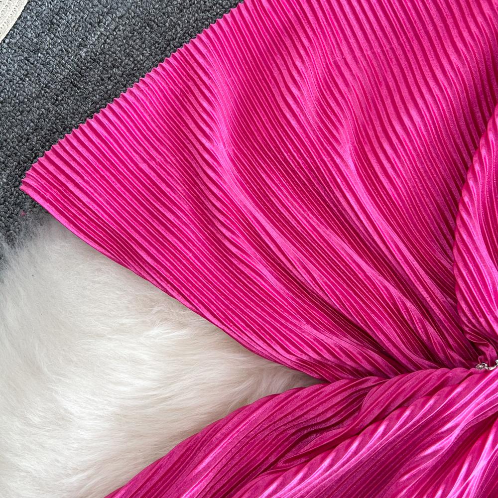 Высококачественное сексуальное темпераментное свободное плиссированное платье с v-образным вырезом и открытой спиной на талии и рукавами «летучая мышь»