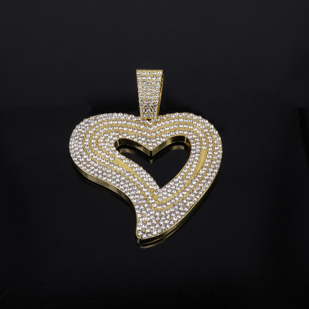 Alloy Necklace European American Unisex New Large Love Pendant Hip Hop Personalized Fashion Rap Inlaid Diamond Jewelry
