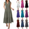 Women's Fashion Summer V-Neck Sleeveless Solid Color Pleated Casual Dresses
