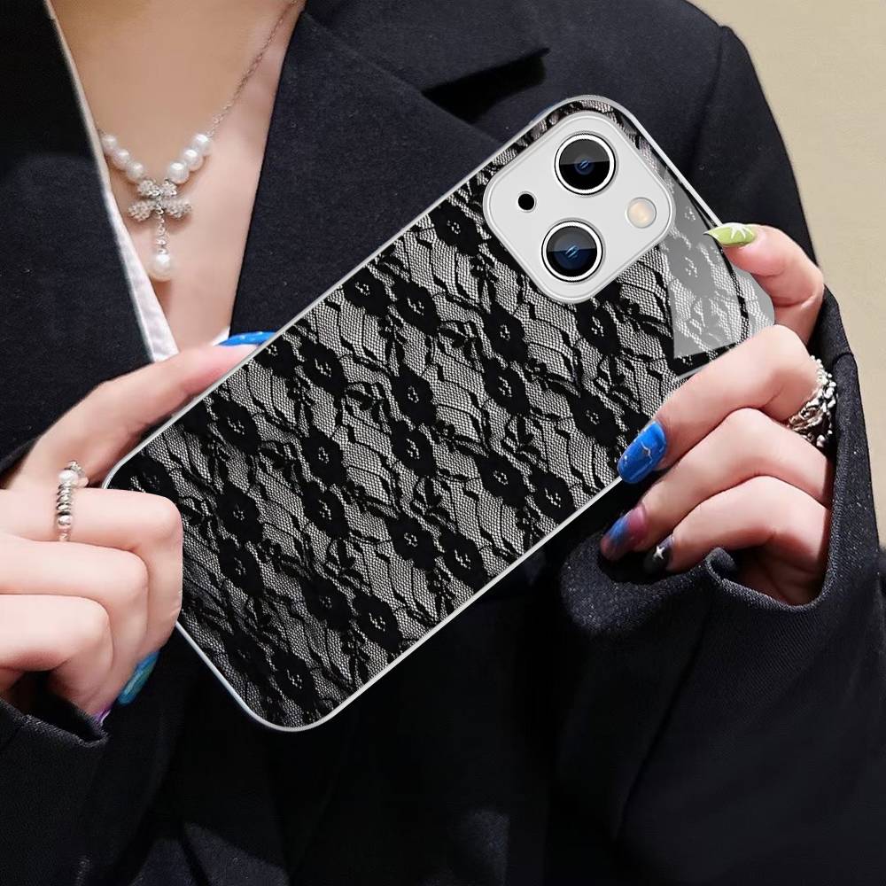 Закаленное стекло с кружевным узором для iPhone 14 13 12 11 Pro Mini XS MAX 14Plus X XS XR Чехол