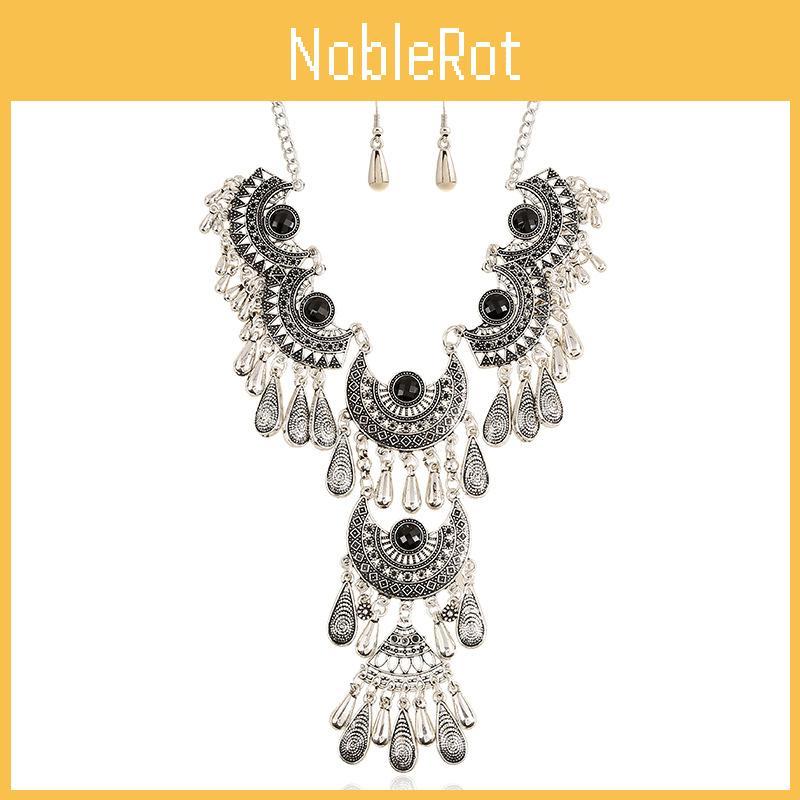 Drop Water Elegant Pendant Necklace Earrings Set Women Vintage Jewelry Accessory