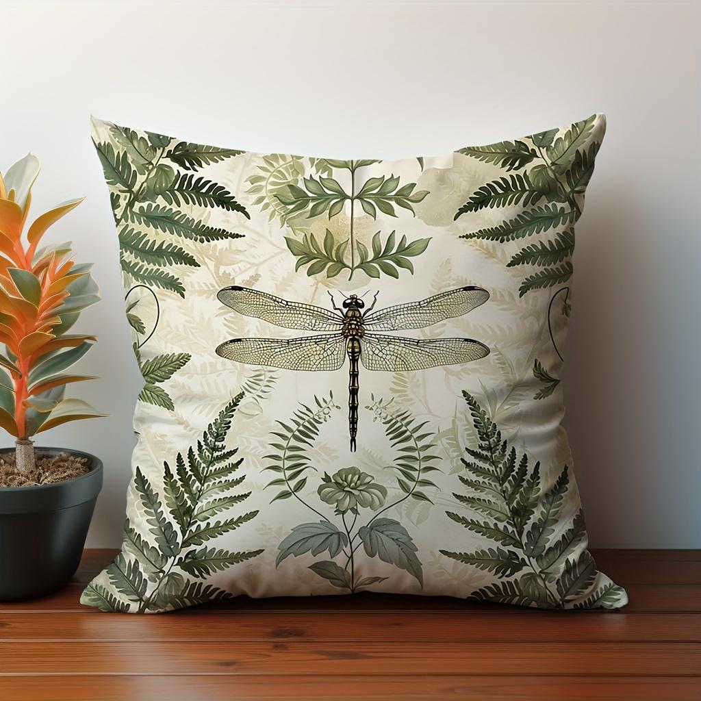 Dragonfly Fern Leaf Pillow Cover Rustic Nature Decor Pillowcase for Sofa Bedroom Home Decor