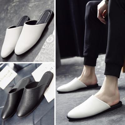Мода 2024 года. Мужские модные кожаные тапочки. Slip-On Lazay Half Drags. Мужские тапочки в британском стиле для дома и улицы. Индивидуальность.