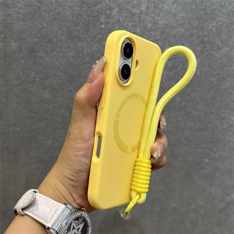 Для Magsafe Liquid Silicone Lanyard Case для iPhone 16 15 14 13 12 11 Pro Max 16 Plus Microfiber Indoor Bracelet Cover
