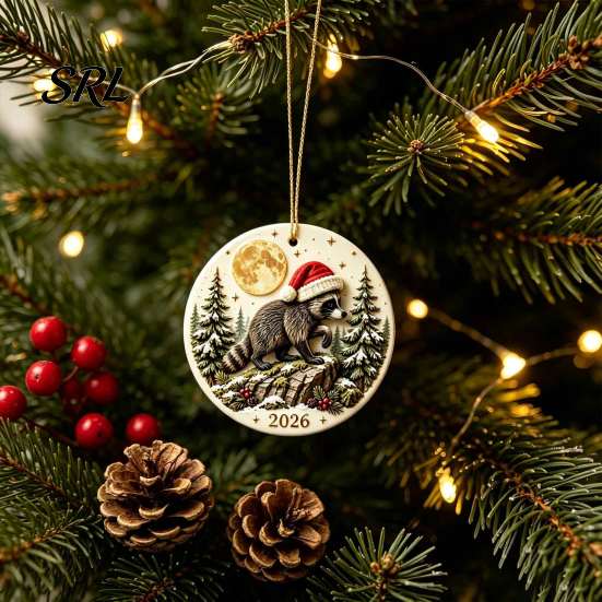 Indoor Festive Ornament Christmas Raccoon Acrylic Ornament, Cute Animal Hanging Decor for Tree Small Lover Present Desk, Holiday Home Decoration,