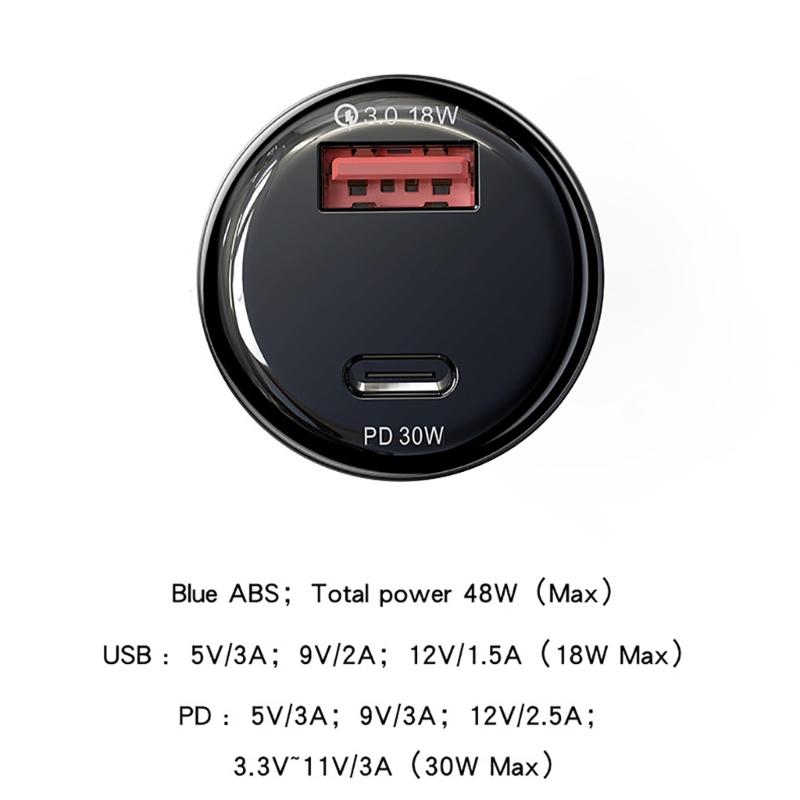 Автомобильное зарядное устройство QC3.0, двойной слот, 48 Вт, USB-A, Type C, адаптер быстрой зарядки, автомобильный прикуриватель