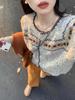 Ретро кардиган в стиле Fair Isle: Мягкий вязаный свитер с коротким рукавом, корейский дизайн для осени/зимы