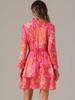 Allegra K Women's Floral Chiffon Dress, Flared A-Line Dress with Long Sleeves, Slimming Casual Style, Hot Pink, Size S