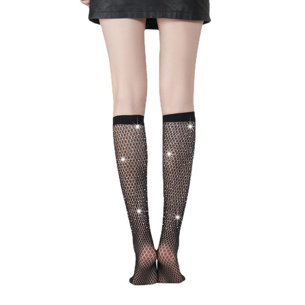 European & American Style Hot Diamond Women's Short Socks - Solid Color, White Diamond, Mid-Tube (TZ5004)