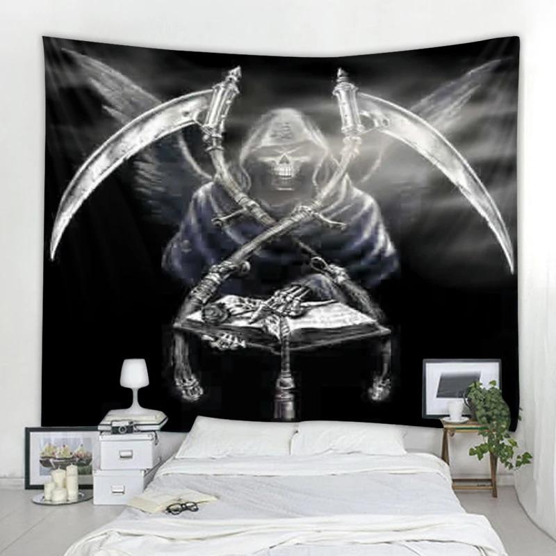 Halloween Decorative Tapestry Skull Death Wall Art Decorative Background Cloth Home Living Room Room Decoration