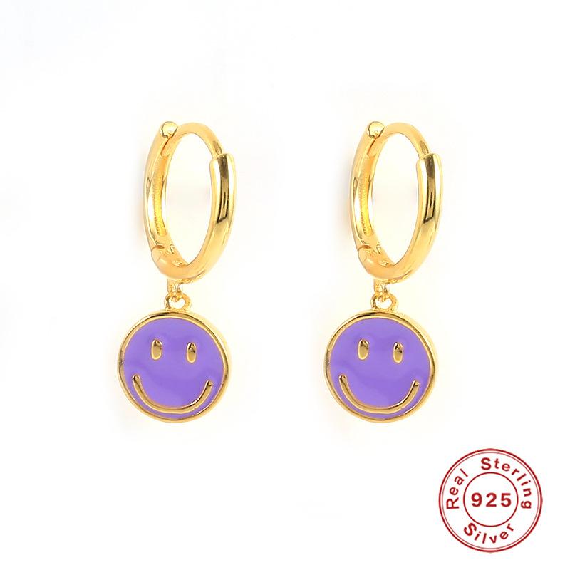 Серьги-клипсы из стерлингового серебра 925 пробы с эмалью в виде смайлика, капающее масло, летняя пляжная мода, простые креативные женские серьги