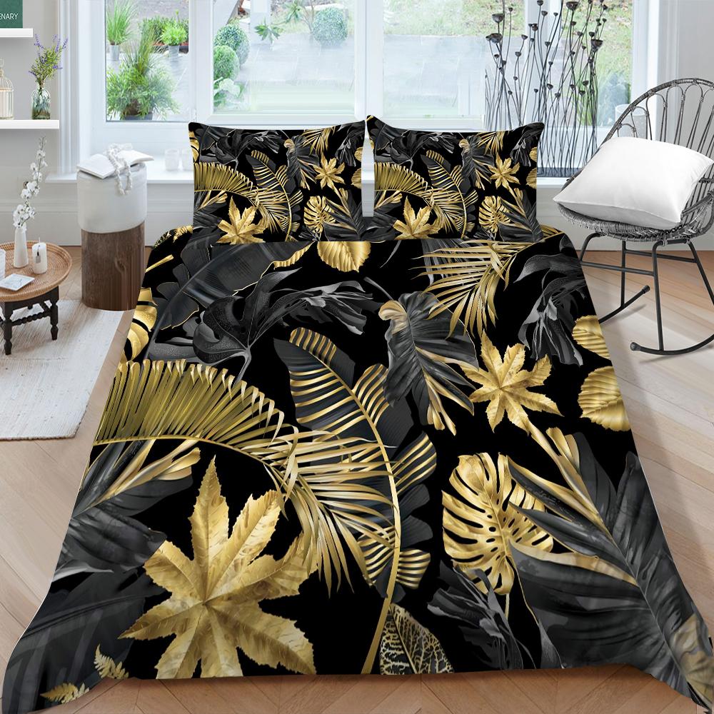 Семейное постельное белье, односпальная двуспальная кровать, полноразмерная серия с растительным принтом, постельное белье с узором в виде листьев, наволочка и пододеяльник, моющееся украшение для дома