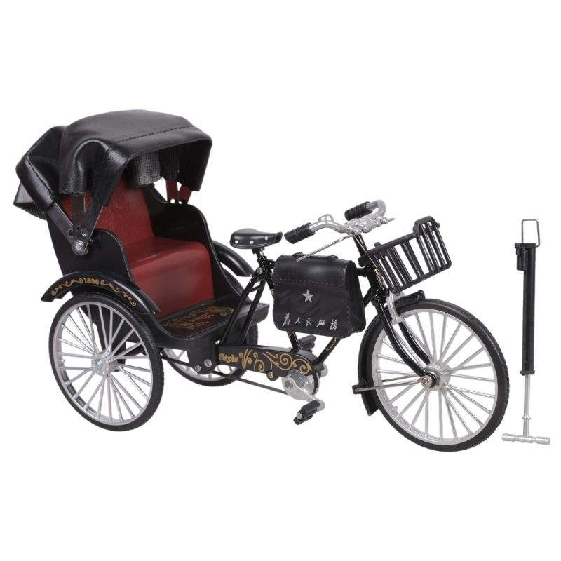 Коллекционный 1:10 Миниатюрных Моделей Трехколесного Велосипеда Железные Реплики Трехколесной Рикши Винтажное Настольное Украшение Подарок для Взрослых