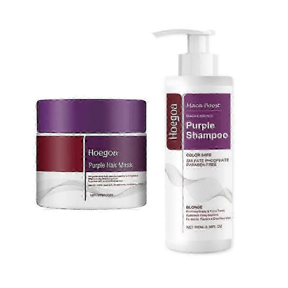 Maca Purple Hair Mask and Purple Shampoo Set,Maca Essence Purple