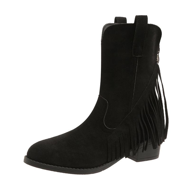 2024 осень-зима ретро женская обувь матовые бархатные сапоги вестерн сапоги Мартин с бахромой женские трендовые зарубежные торговые женские сапоги