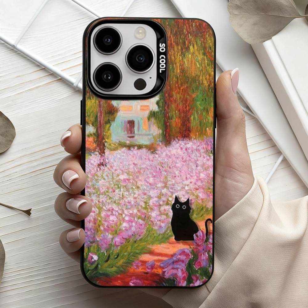 M-Матисс Моне Черная кошка Забавное искусство Чехол для телефона для iPhone17,16,15,14,13,12,11 Plus,Pro Max Черный Конфетный серебристый чехол для телефона