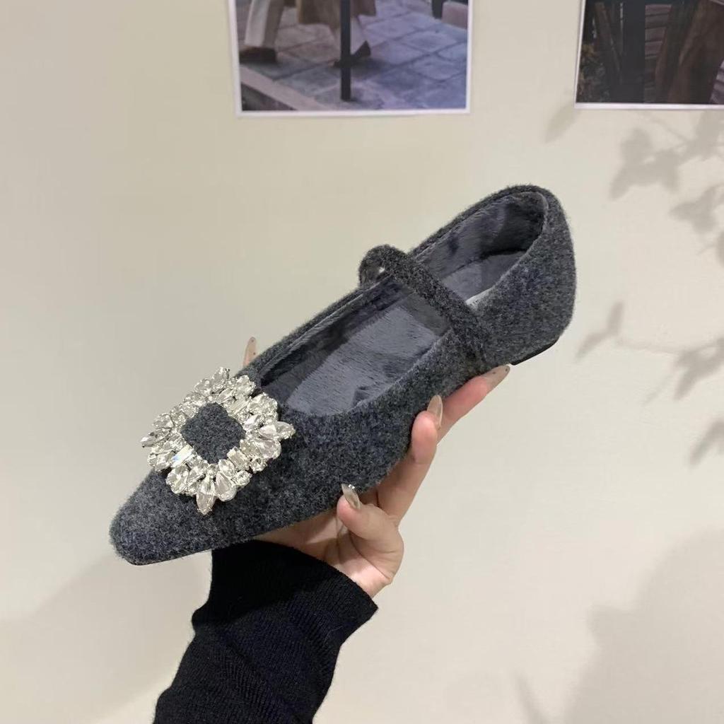 Внутреннее увеличение роста стразы замша черные одинарные туфли женская обувь 2024 осень и зима с юбкой плюшевые Мэри Джейн пушистые туфли