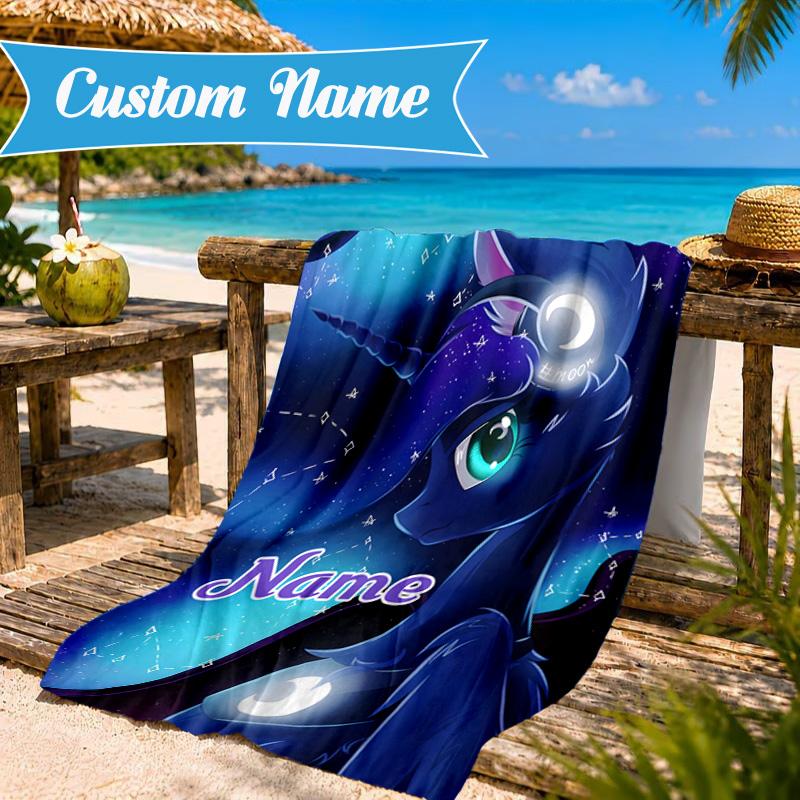 Custom Name Mythic Unicorn Dreams Beach Towel Microfiber Beach Towel, Lightweight and Quick-Dry, for Summer Travel, Swimming Pool Gift