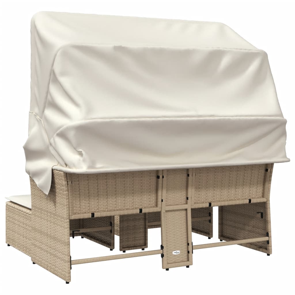 2 Seater Garden Sofa with Canopy and Footstools Beige Poly Rattan