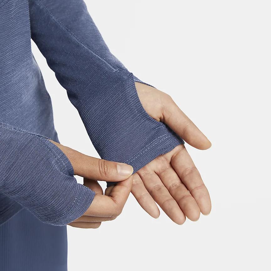 Nike Dri-Fit Swift Solid Stand Collar Half-Zopper-Dry Long Sleeve T Shirt Women Tops Phenomenal-Blue FB4439-491